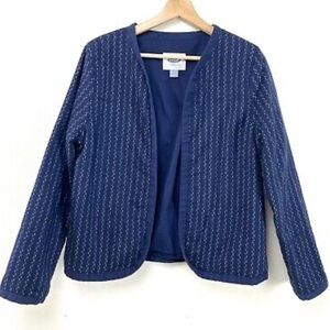 Old Navy|Quilted Navy Blue Open Front Jacket,lightly striped pattern•••LARGE